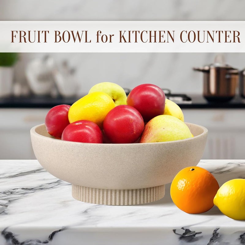 Deobath Large Resin Pedestal Decorative Bowl - Modern Handicraft Bowls for Home Decor - Fruit Bowl for Kitchen Counter - Key Bowl for Entryway Table,Artificial Stone Beige - Image 3